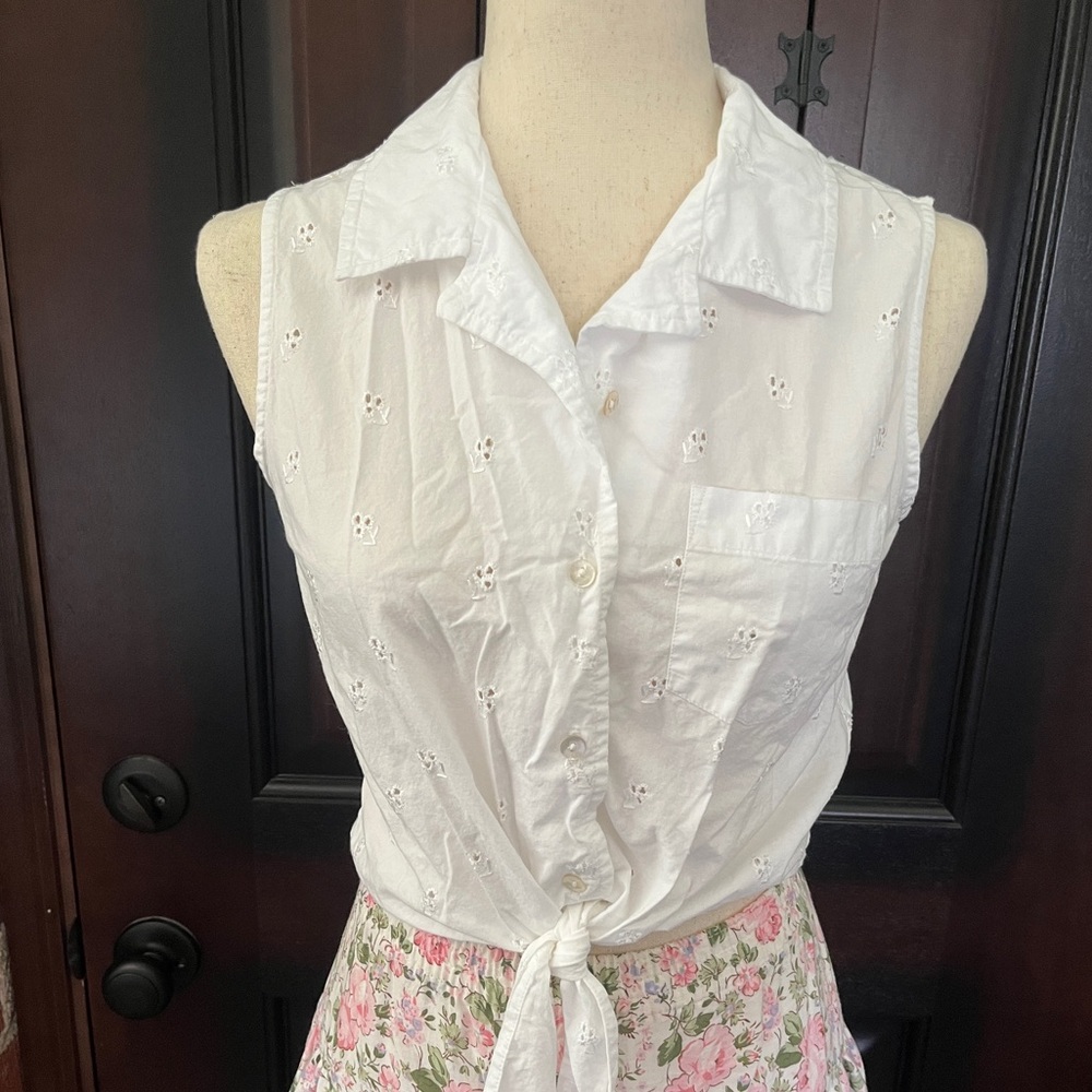Vintage Regatta White Tie Front Crop Top Size Small